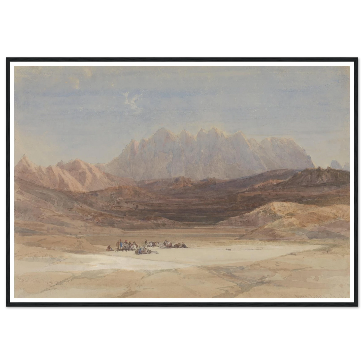 The Plain of El Raheh, Mount Sinai (1839) Art Print | David Roberts - Framed Poster - 30x40 cm / 12x16″ - Black frame