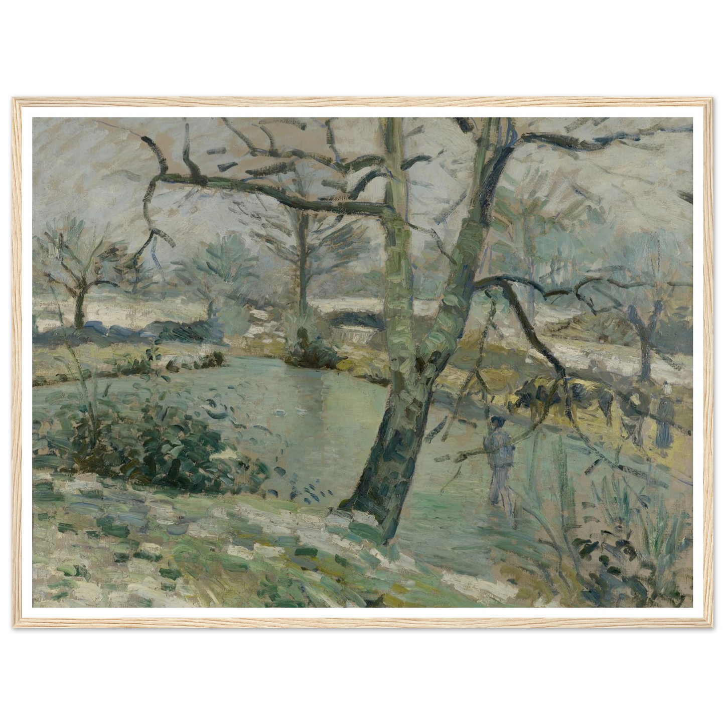 The Pond at Montfoucault, Effect of Winter (1874) Art Print | Camille Pissarro - Framed Poster - 30x40 cm / 12x16″ - Black frame