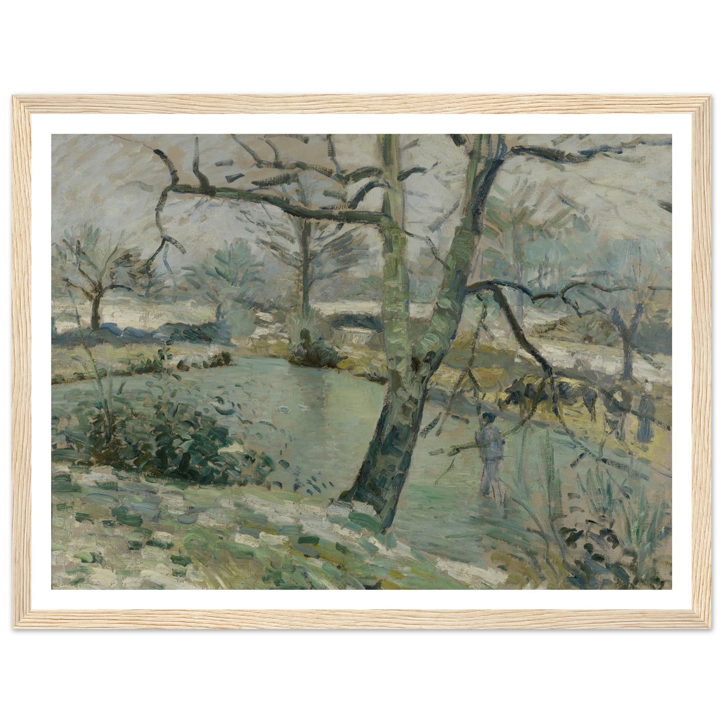 The Pond at Montfoucault, Effect of Winter (1874) Art Print | Camille Pissarro - Framed Poster - 30x40 cm / 12x16″ - Black frame