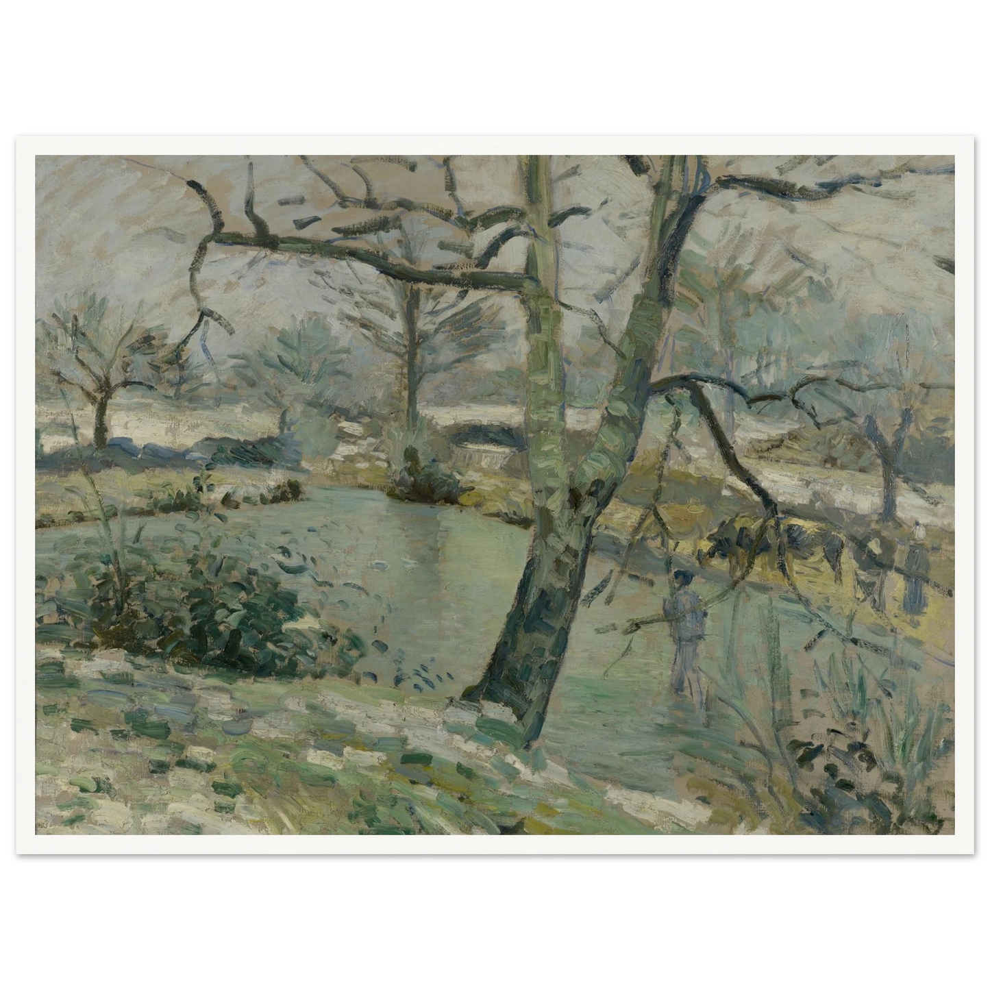 The Pond at Montfoucault, Effect of Winter (1874) Art Print | Camille Pissarro - Framed Poster - 30x40 cm / 12x16″ - Black frame