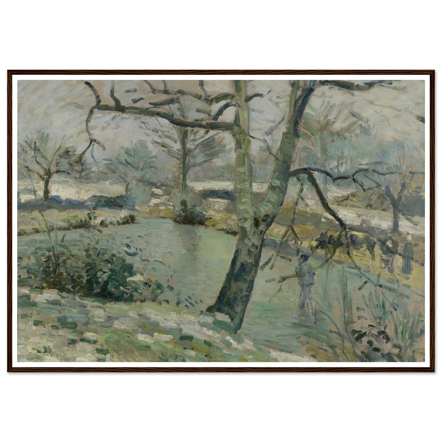 The Pond at Montfoucault, Effect of Winter (1874) Art Print | Camille Pissarro - Framed Poster - 30x40 cm / 12x16″ - Black frame