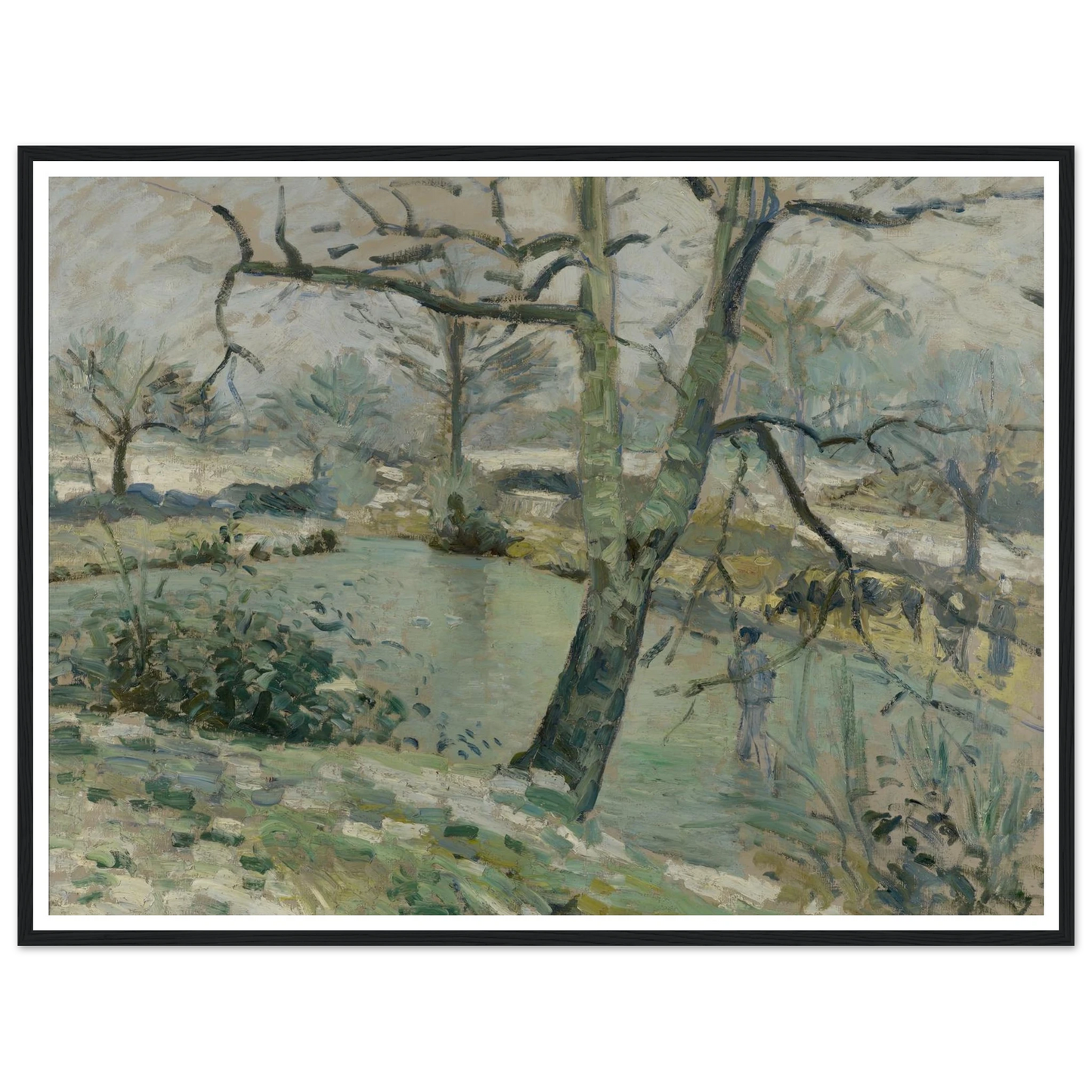 The Pond at Montfoucault, Effect of Winter (1874) Art Print | Camille Pissarro - Framed Poster - 30x40 cm / 12x16″ - Black frame