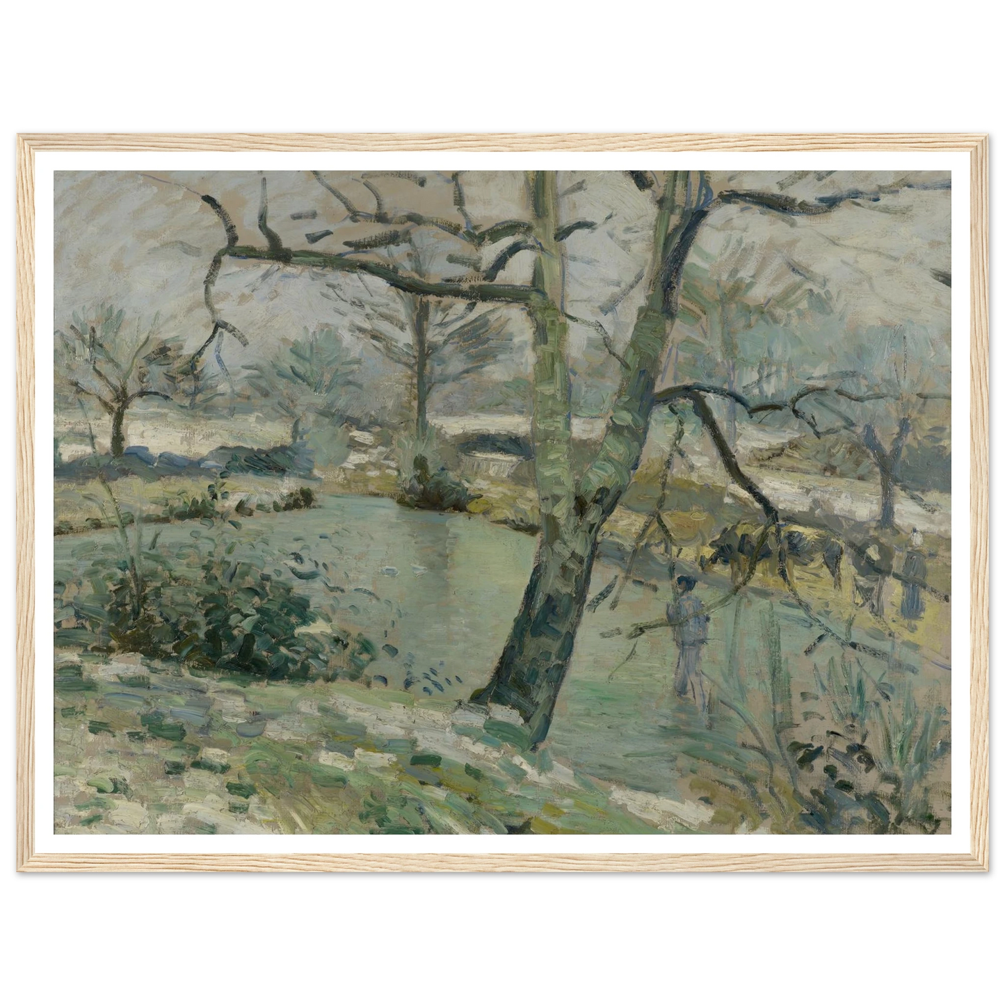 The Pond at Montfoucault, Effect of Winter (1874) Art Print | Camille Pissarro - Framed Poster - 30x40 cm / 12x16″ - Black frame
