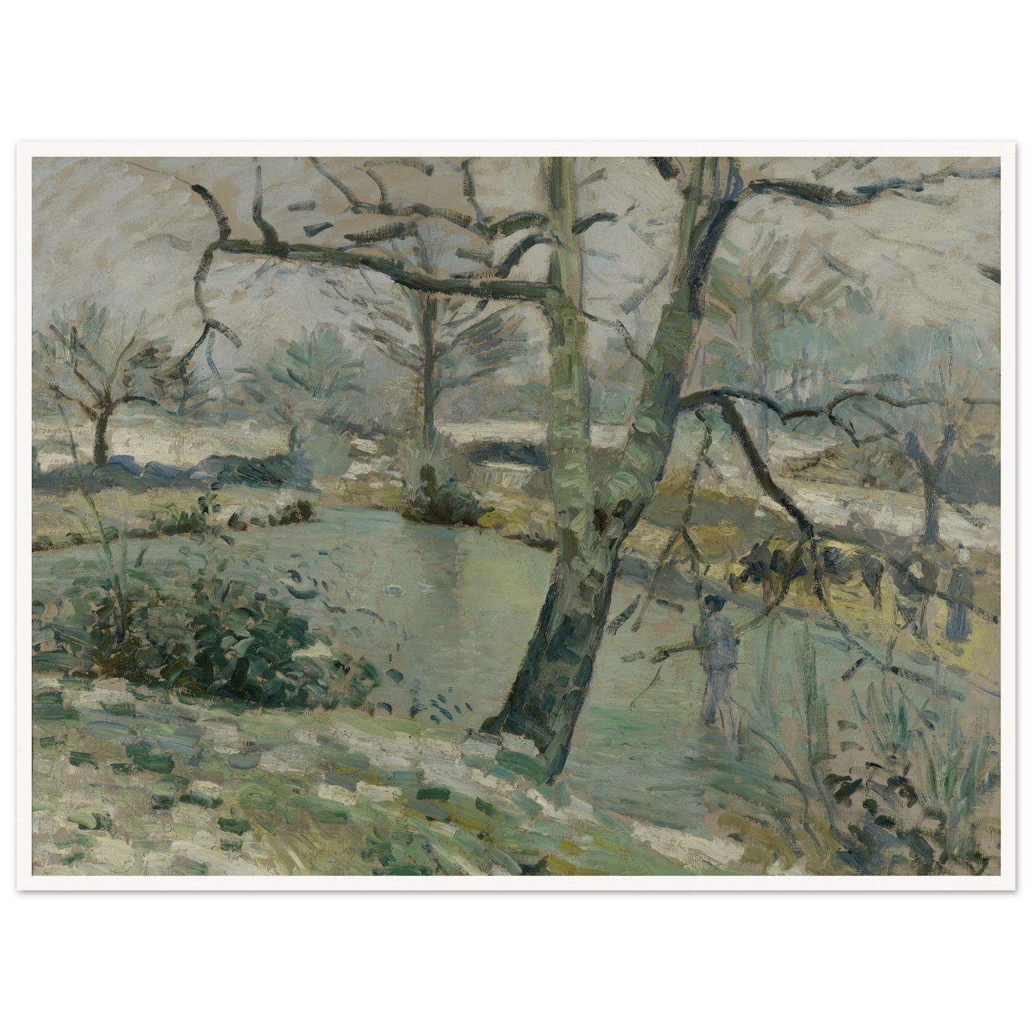The Pond at Montfoucault, Effect of Winter (1874) Art Print | Camille Pissarro - Framed Poster - 30x40 cm / 12x16″ - Black frame