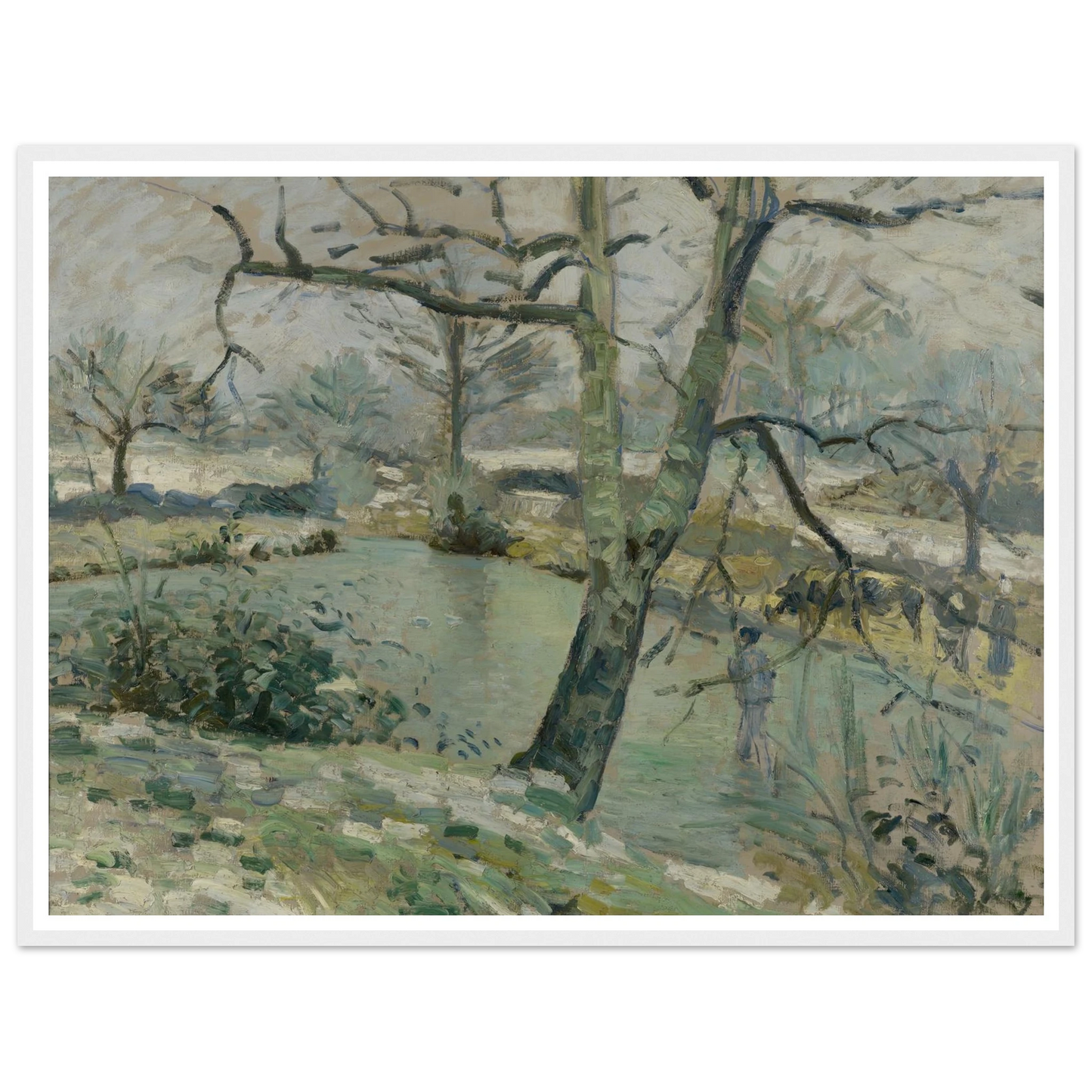 The Pond at Montfoucault, Effect of Winter (1874) Art Print | Camille Pissarro - Framed Poster - 30x40 cm / 12x16″ - Black frame
