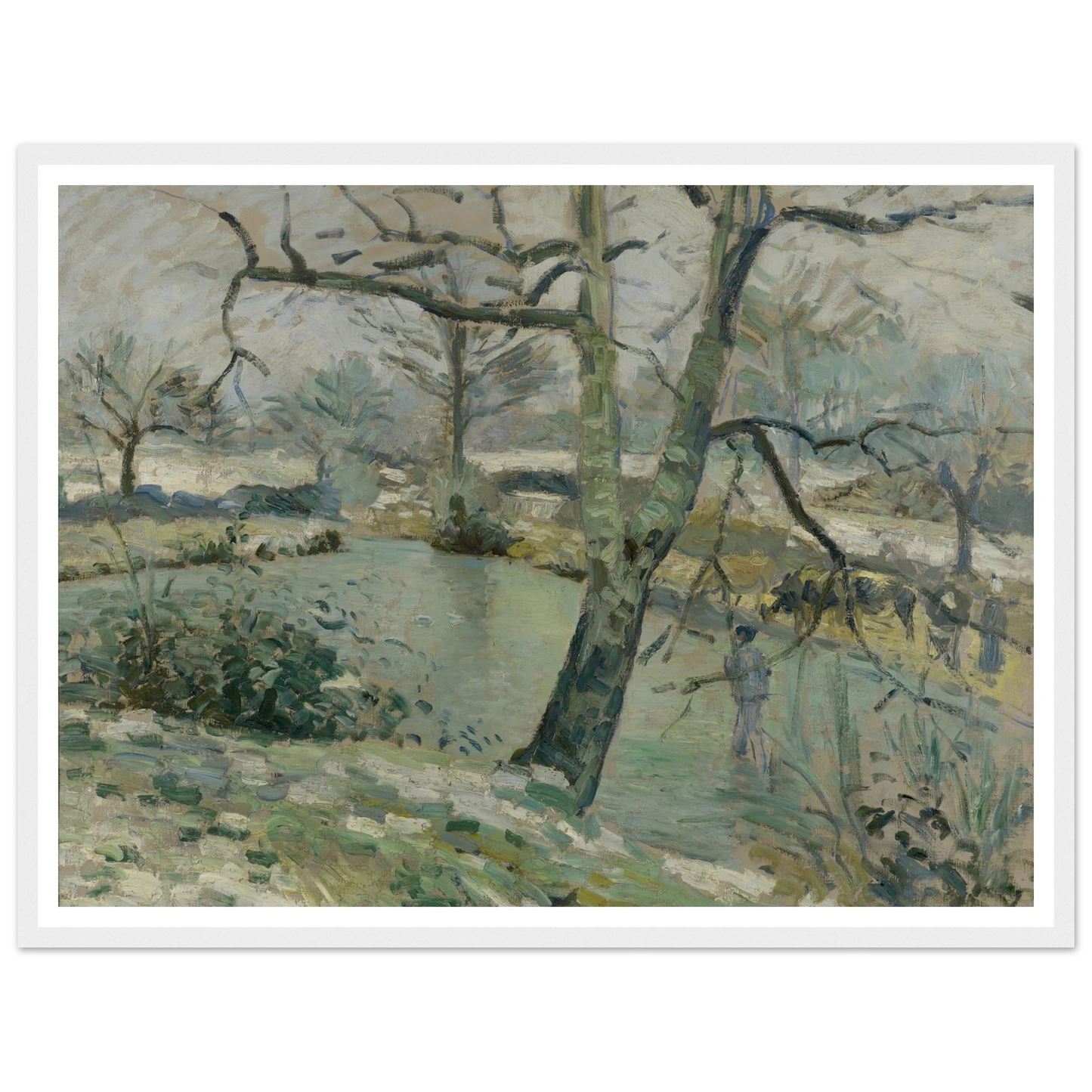 The Pond at Montfoucault, Effect of Winter (1874) Art Print | Camille Pissarro - Framed Poster - 30x40 cm / 12x16″ - Black frame