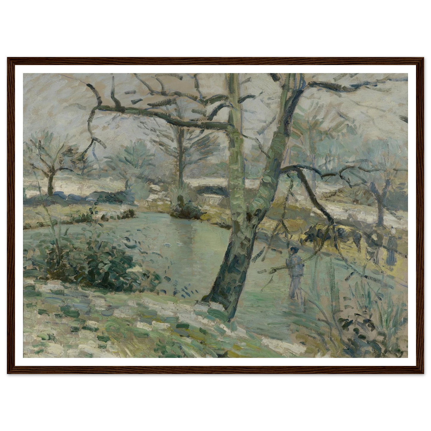 The Pond at Montfoucault, Effect of Winter (1874) Art Print | Camille Pissarro - Framed Poster - 30x40 cm / 12x16″ - Black frame