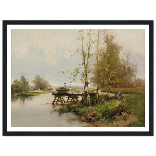 The Pond At The Edge Of The Village Art Print | Eugene Galien Laloue - Framed Poster - 30x40 cm / 12x16″ - Black frame