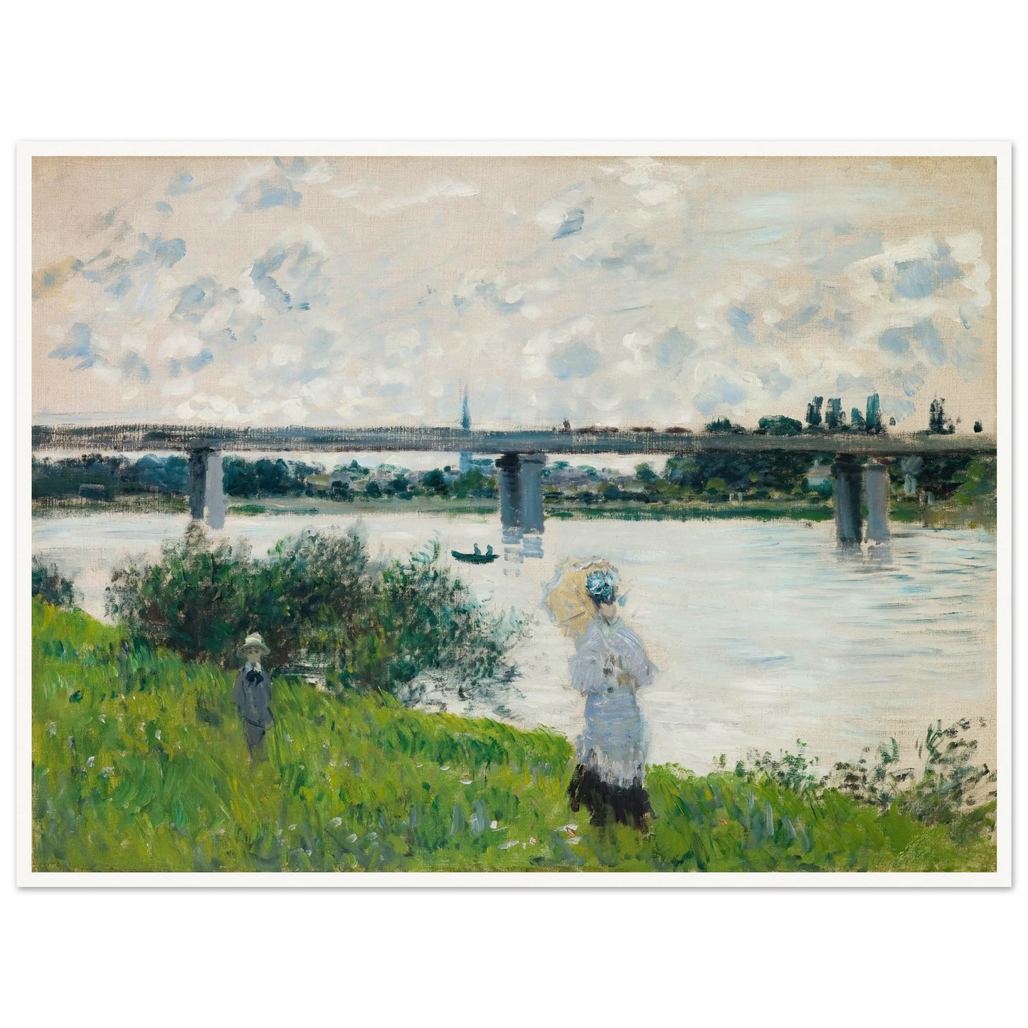 The Promenade with the Railroad Bridge, Argenteuil (1874) Art Print | Claude Monet - Framed Poster - 30x40 cm / 12x16″ - Black frame