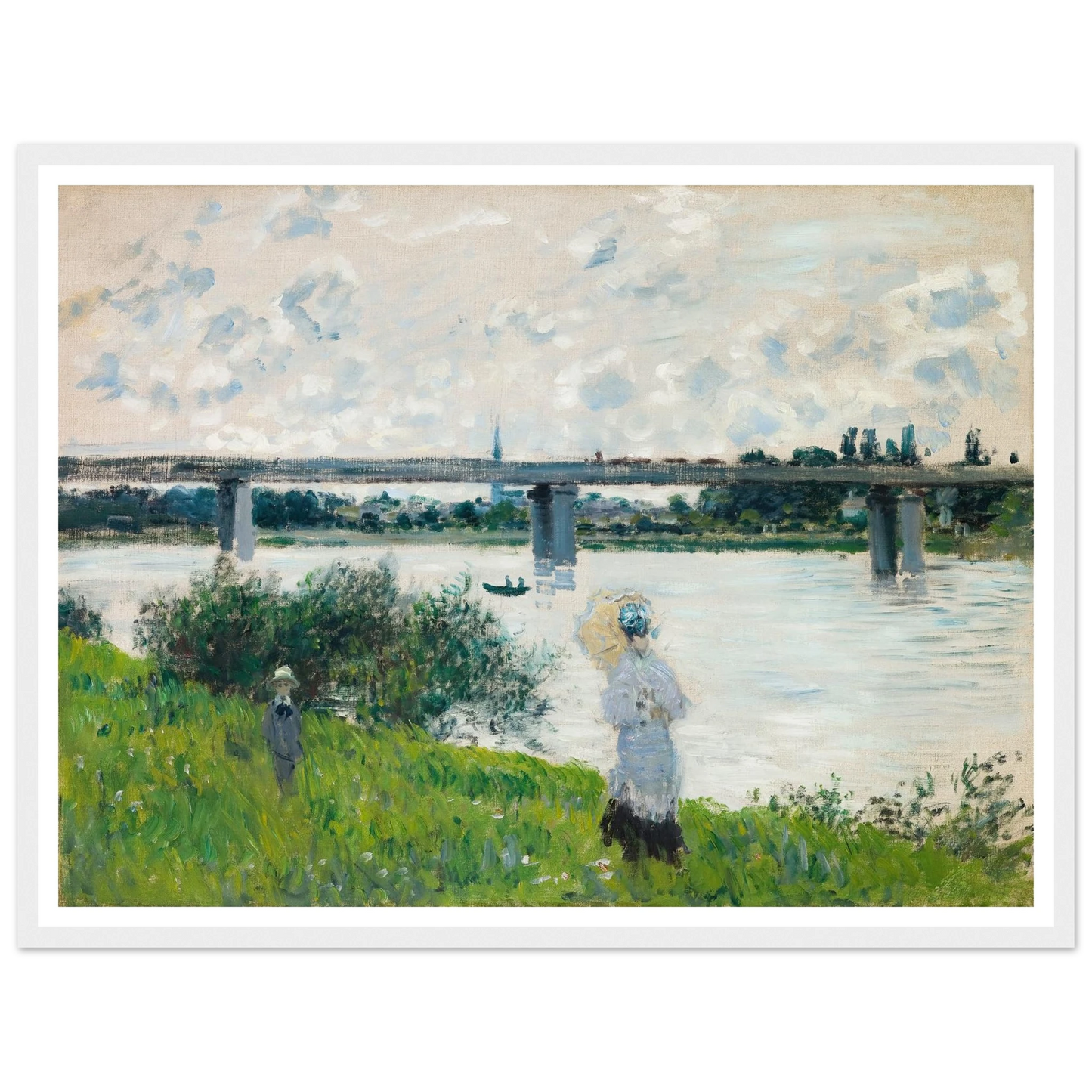 The Promenade with the Railroad Bridge, Argenteuil (1874) Art Print | Claude Monet - Framed Poster - 30x40 cm / 12x16″ - Black frame