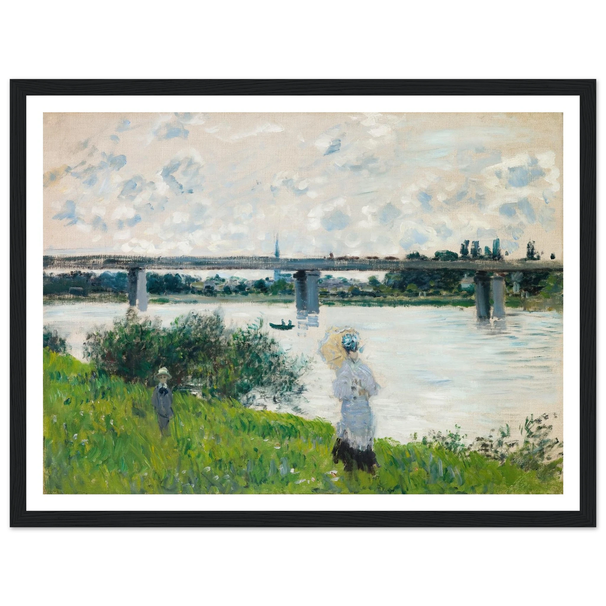 The Promenade with the Railroad Bridge, Argenteuil (1874) Art Print | Claude Monet - Framed Poster - 30x40 cm / 12x16″ - Black frame