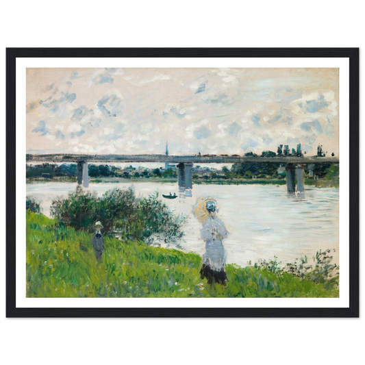 The Promenade with the Railroad Bridge, Argenteuil (1874) Art Print | Claude Monet - Framed Poster - 30x40 cm / 12x16″ - Black frame