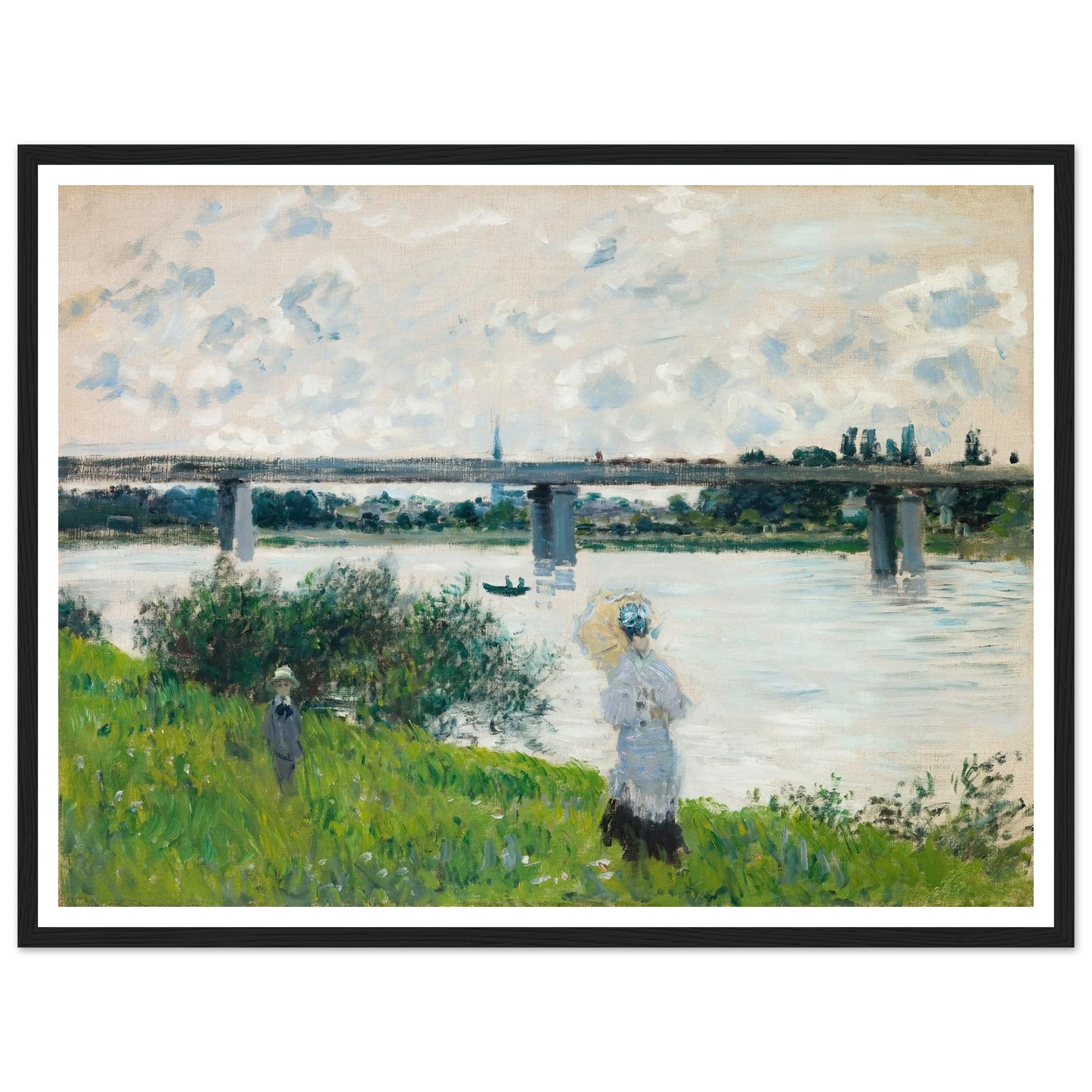 The Promenade with the Railroad Bridge, Argenteuil (1874) Art Print | Claude Monet - Framed Poster - 30x40 cm / 12x16″ - Black frame
