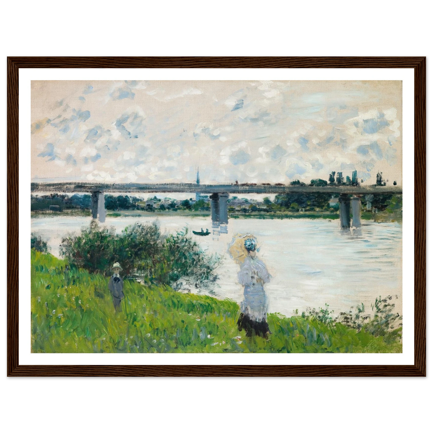The Promenade with the Railroad Bridge, Argenteuil (1874) Art Print | Claude Monet - Framed Poster - 30x40 cm / 12x16″ - Black frame