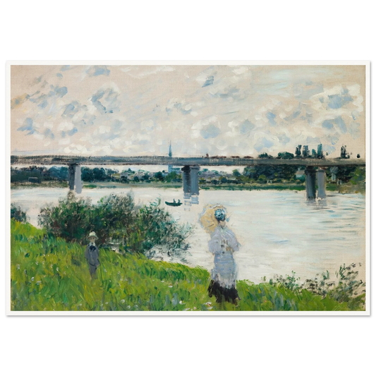 The Promenade with the Railroad Bridge, Argenteuil (1874) Art Print | Claude Monet - Framed Poster - 30x40 cm / 12x16″ - Black frame