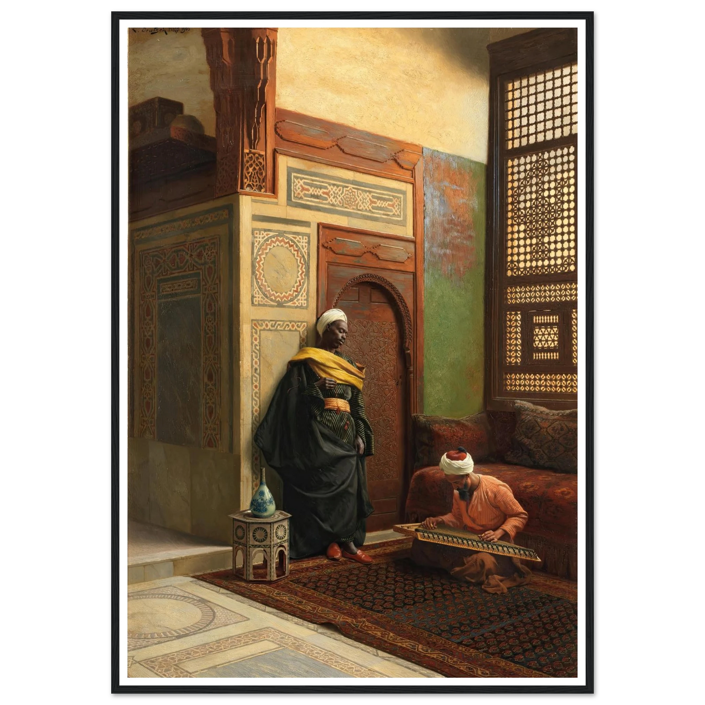 The Qanun Player (1903) Art Print | Ludwig Deutsch - Framed Poster - 30x40 cm / 12x16″ - Black frame