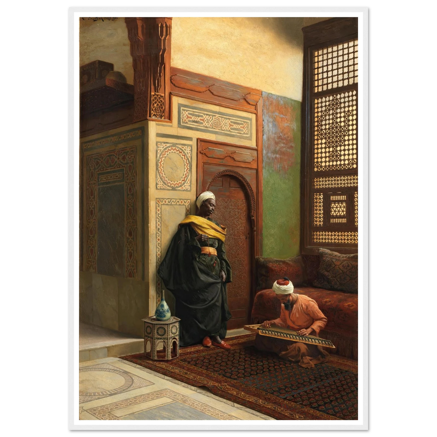 The Qanun Player (1903) Art Print | Ludwig Deutsch - Framed Poster - 30x40 cm / 12x16″ - Black frame