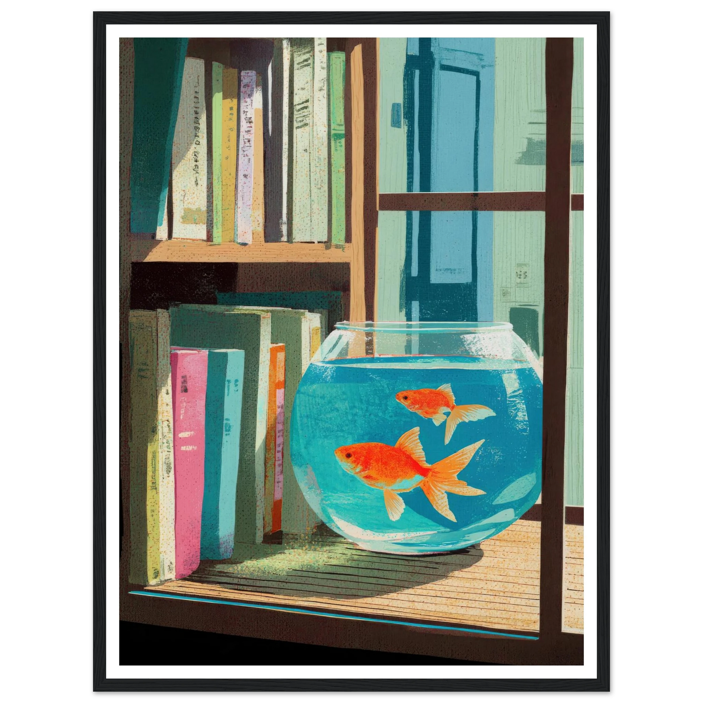 The Quiet Study, Aqua Glimmer - Framed Poster - 30x40 cm / 12x16″ - Black frame