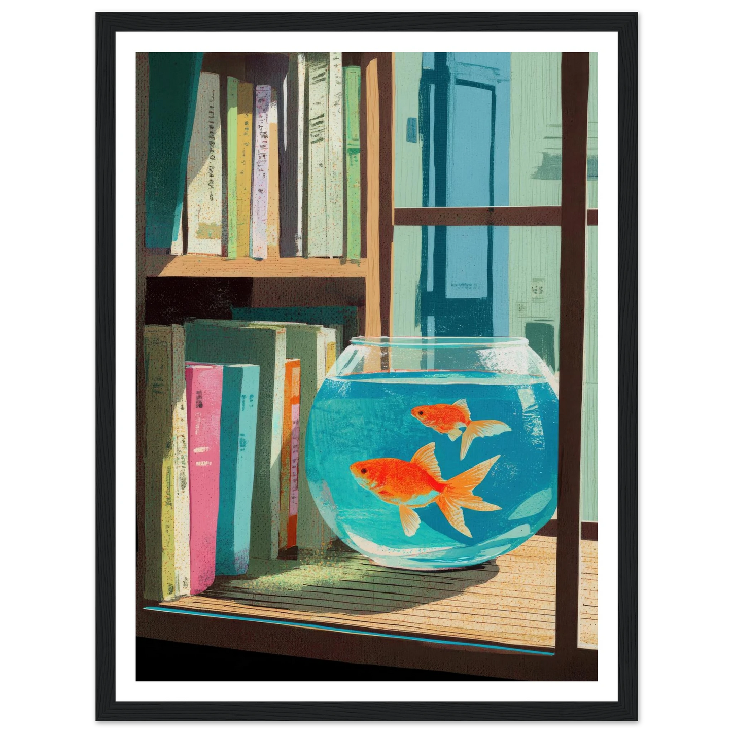The Quiet Study, Aqua Glimmer - Framed Poster - 30x40 cm / 12x16″ - Black frame