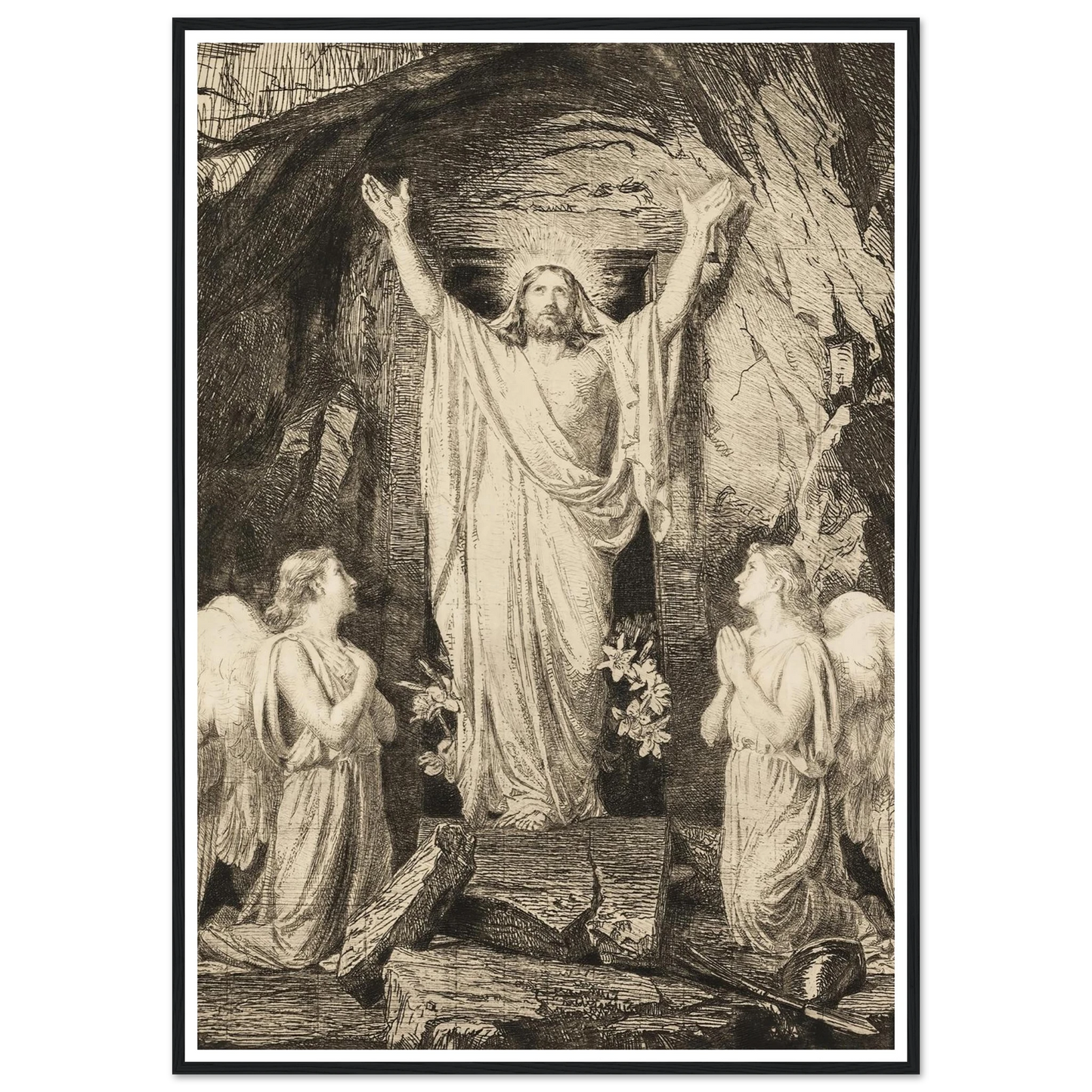 The Resurrection of Christ (1881) Art Print | Carl Bloch - Framed Poster - 30x40 cm / 12x16″ - Black frame