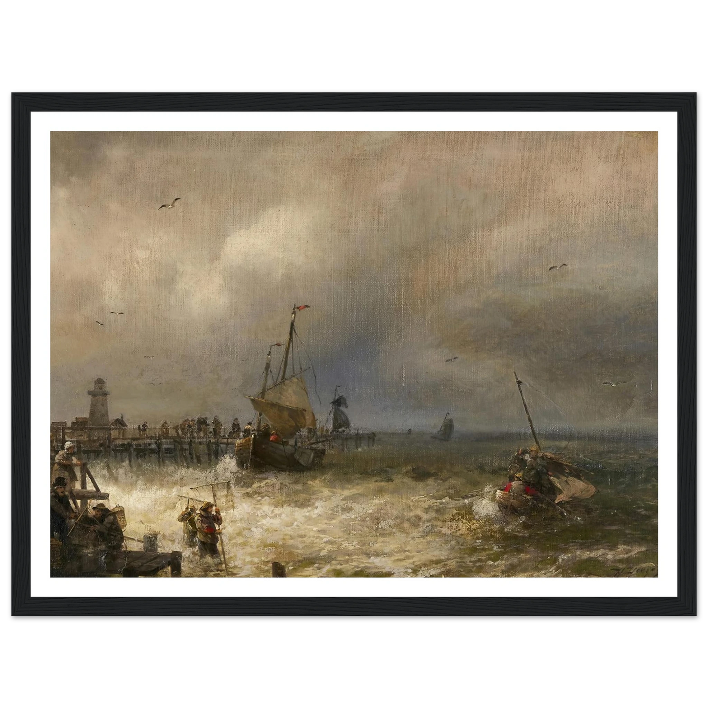The Return from Fishing Art Print | Hermann Ottomar Herzog - Framed Poster - 30x40 cm / 12x16″ - Black frame