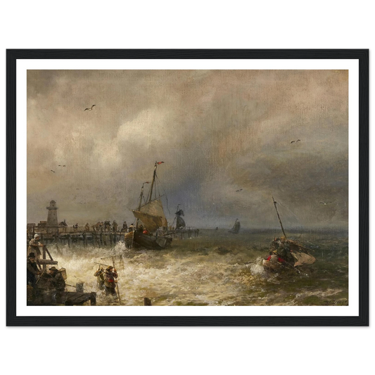The Return from Fishing Art Print | Hermann Ottomar Herzog - Framed Poster - 30x40 cm / 12x16″ - Black frame
