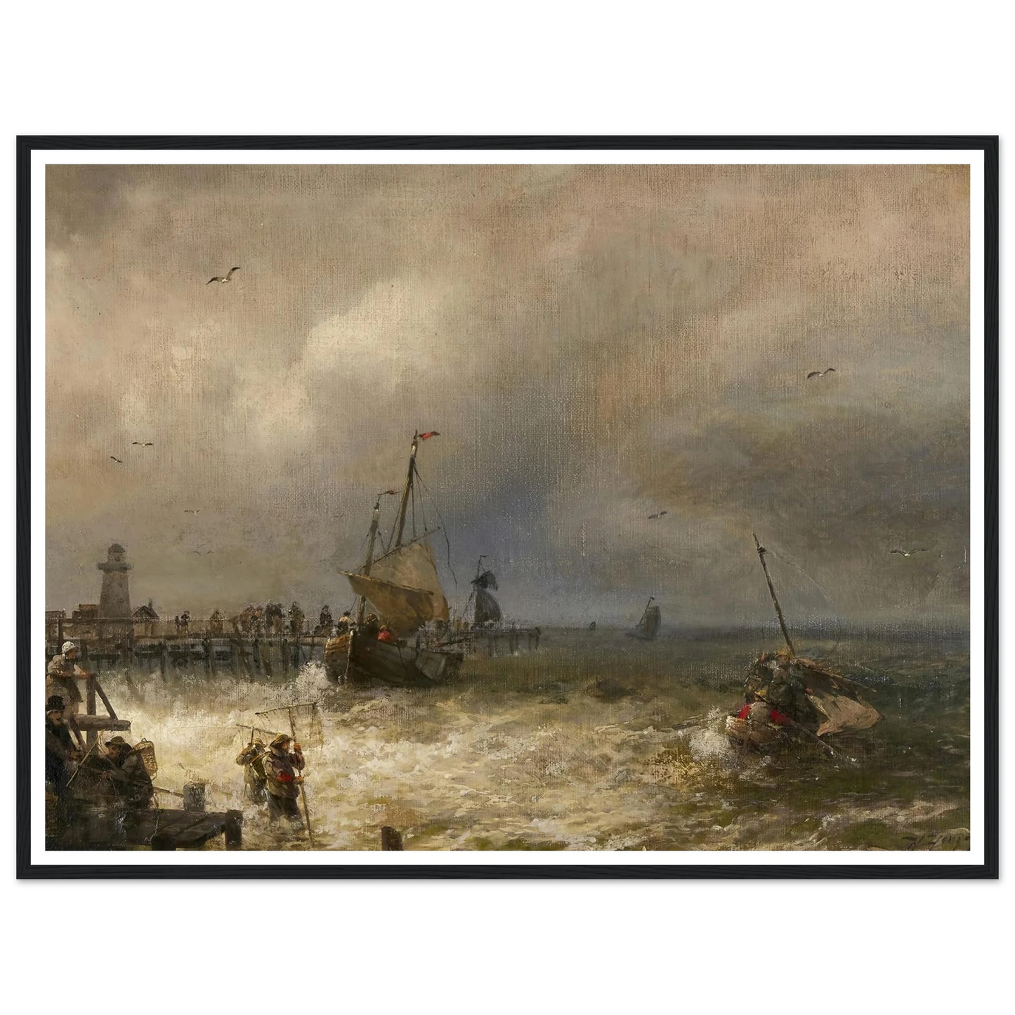 The Return from Fishing Art Print | Hermann Ottomar Herzog - Framed Poster - 30x40 cm / 12x16″ - Black frame