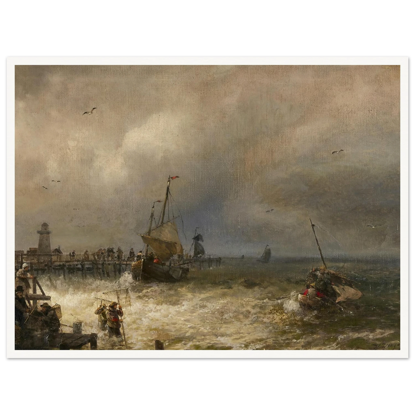The Return from Fishing Art Print | Hermann Ottomar Herzog - Framed Poster - 30x40 cm / 12x16″ - Black frame