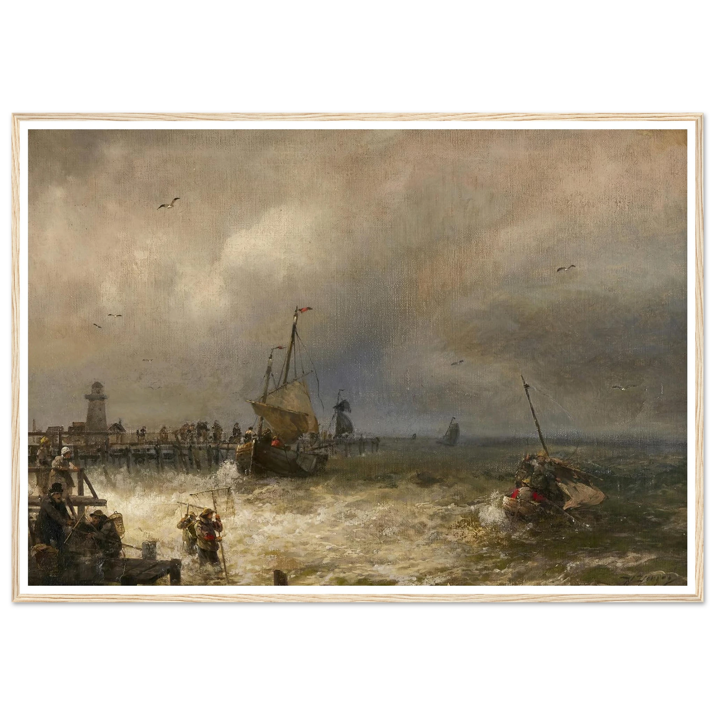 The Return from Fishing Art Print | Hermann Ottomar Herzog - Framed Poster - 30x40 cm / 12x16″ - Black frame