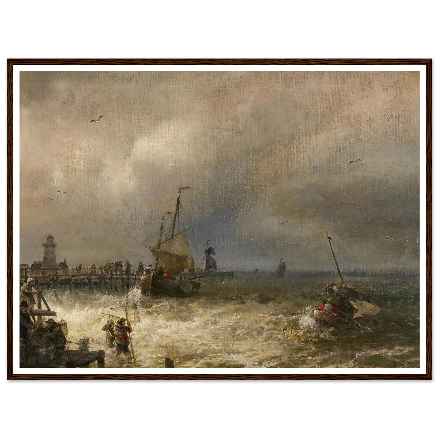 The Return from Fishing Art Print | Hermann Ottomar Herzog - Framed Poster - 30x40 cm / 12x16″ - Black frame