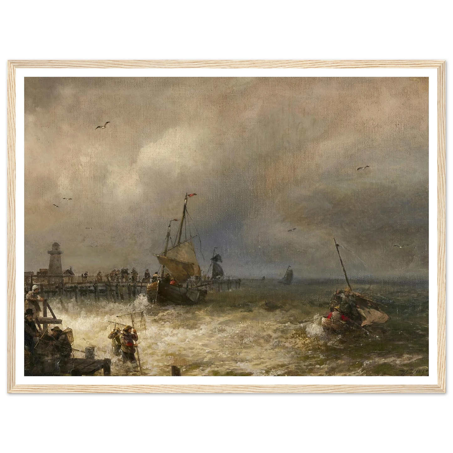 The Return from Fishing Art Print | Hermann Ottomar Herzog - Framed Poster - 30x40 cm / 12x16″ - Black frame