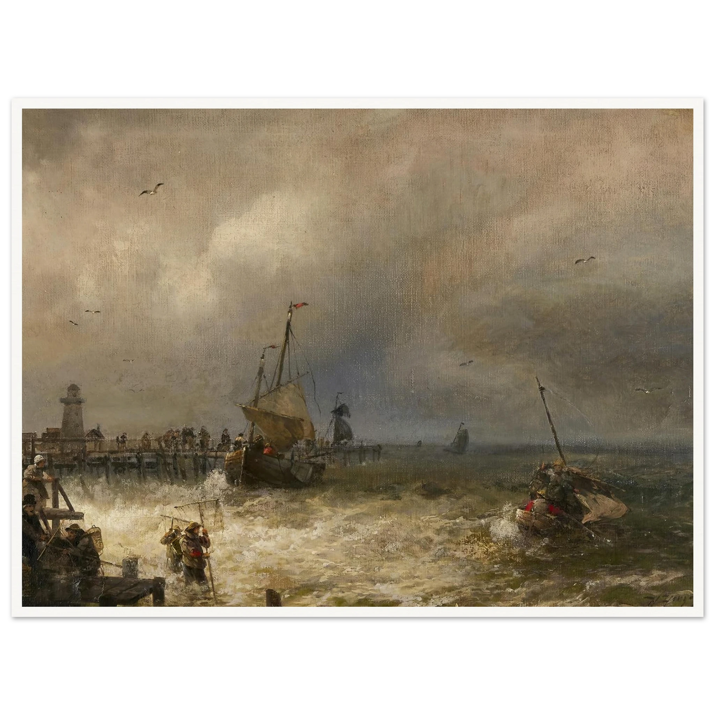 The Return from Fishing Art Print | Hermann Ottomar Herzog - Framed Poster - 30x40 cm / 12x16″ - Black frame