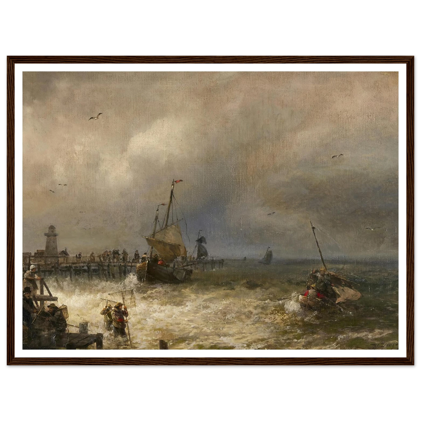The Return from Fishing Art Print | Hermann Ottomar Herzog - Framed Poster - 30x40 cm / 12x16″ - Black frame