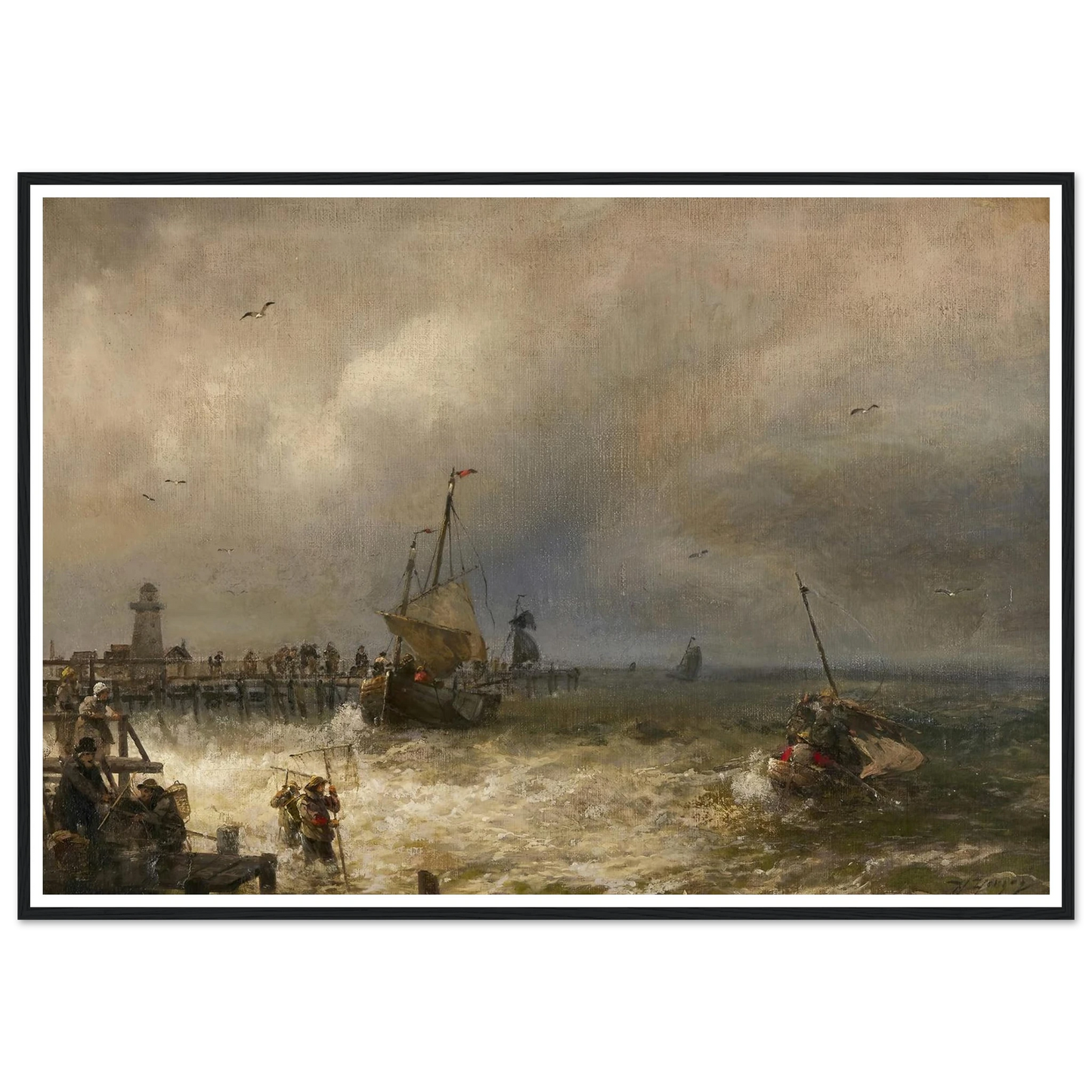 The Return from Fishing Art Print | Hermann Ottomar Herzog - Framed Poster - 30x40 cm / 12x16″ - Black frame