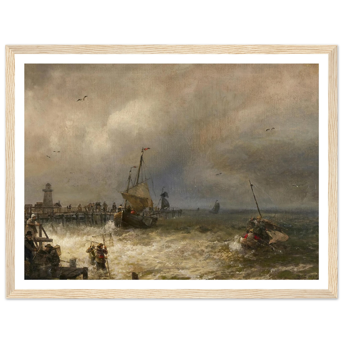 The Return from Fishing Art Print | Hermann Ottomar Herzog - Framed Poster - 30x40 cm / 12x16″ - Black frame