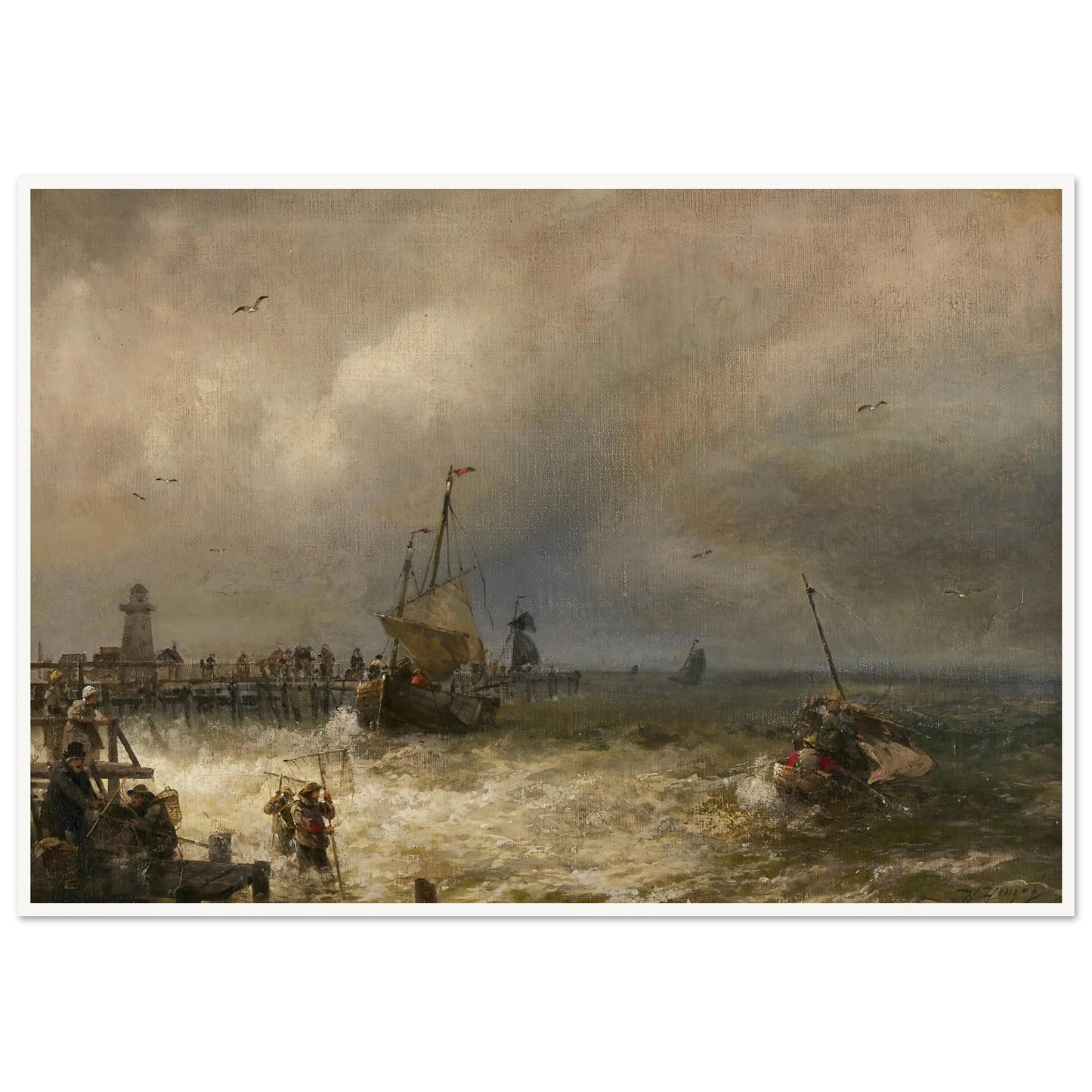 The Return from Fishing Art Print | Hermann Ottomar Herzog - Framed Poster - 30x40 cm / 12x16″ - Black frame