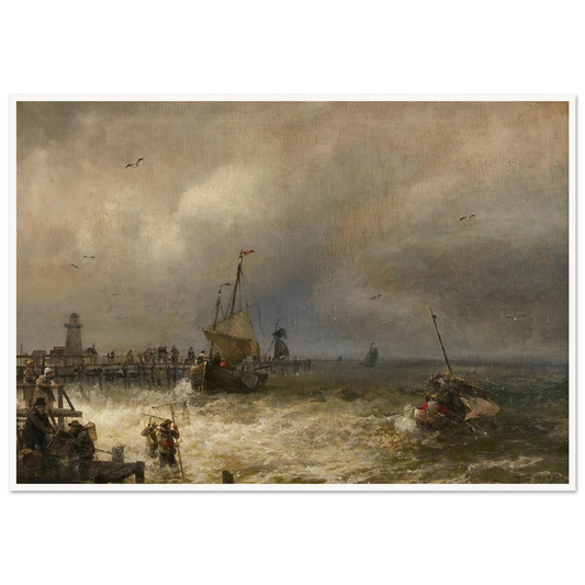 The Return from Fishing Art Print | Hermann Ottomar Herzog - Framed Poster - 30x40 cm / 12x16″ - Black frame