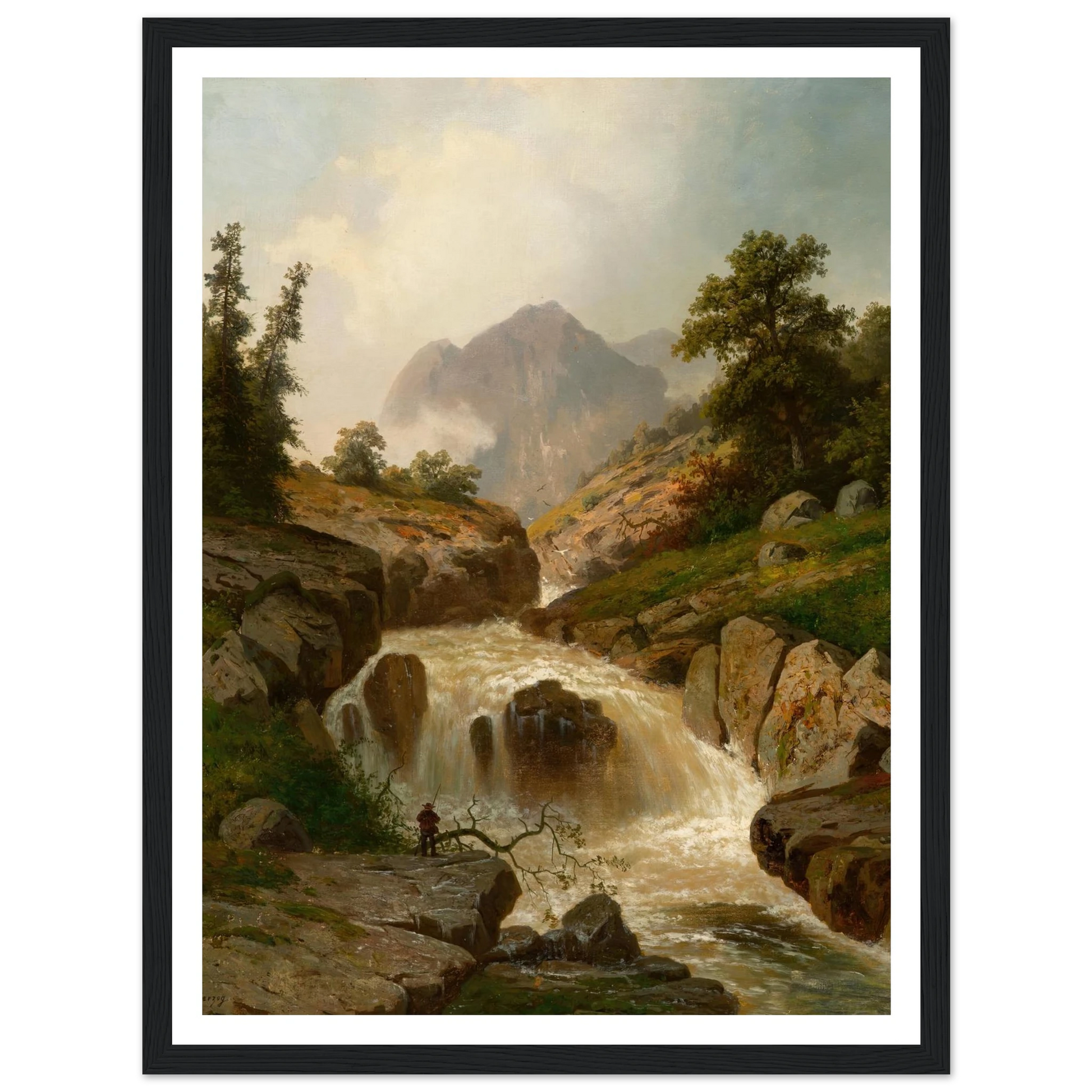 The Rippling River Art Print | Hermann Ottomar Herzog - Framed Poster - 30x40 cm / 12x16″ - Black frame