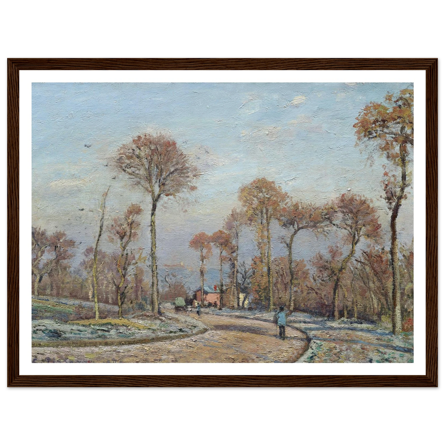 The Road to Versailles, Louveciennes,Morning Frost (1871) Art Print | Camille Pissarro - Framed Poster - 30x40 cm / 12x16″ - Black frame