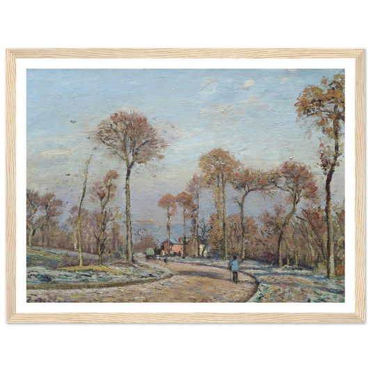 The Road to Versailles, Louveciennes,Morning Frost (1871) Art Print | Camille Pissarro - Framed Poster - 30x40 cm / 12x16″ - Black frame