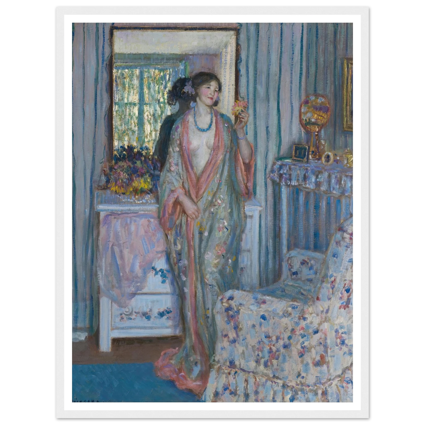 The Robe (1915) Art Print | Frederick Carl Frieseke - Framed Poster - 30x40 cm / 12x16″ - Black frame