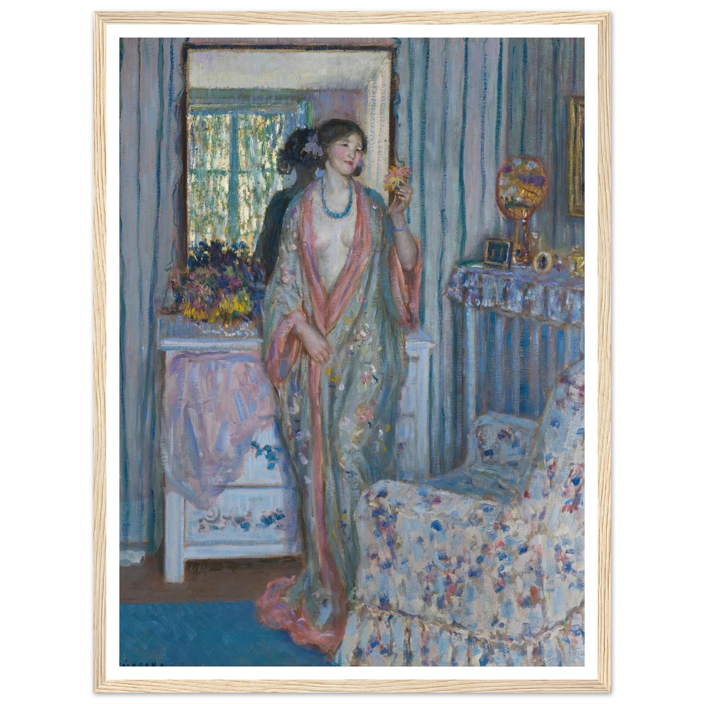 The Robe (1915) Art Print | Frederick Carl Frieseke - Framed Poster - 30x40 cm / 12x16″ - Black frame