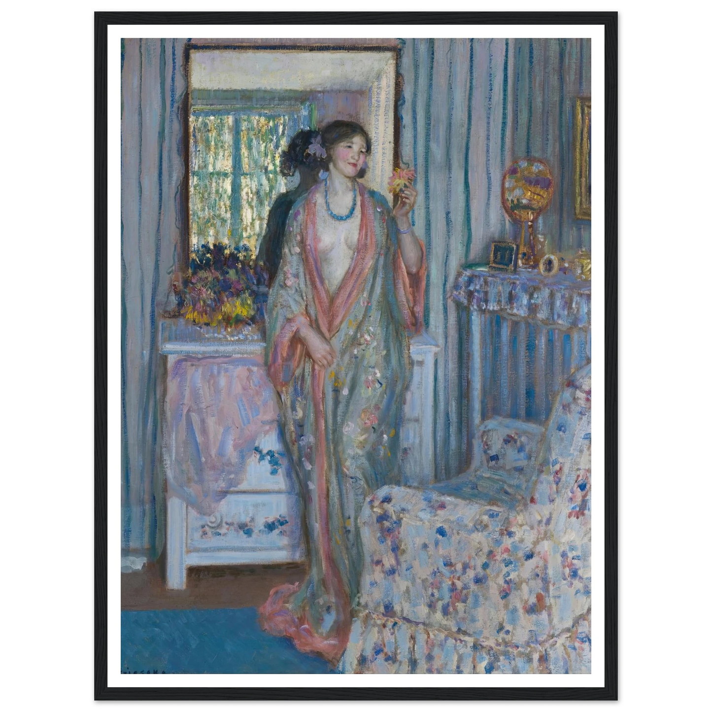 The Robe (1915) Art Print | Frederick Carl Frieseke - Framed Poster - 30x40 cm / 12x16″ - Black frame