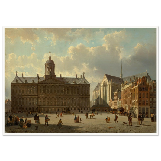 The Royal Palace and the Nieuwe Kerk on the Dam, Amsterdam (1855) Art Print | Cornelis Springer - Framed Poster - 30x40 cm / 12x16″ - Black frame