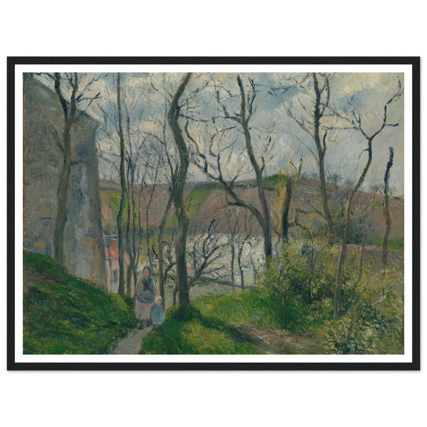 The ‘Royal Palace’ at the Hermitage, Pontoise (1879) Art Print | Camille Pissarro - Framed Poster - 30x40 cm / 12x16″ - Black frame