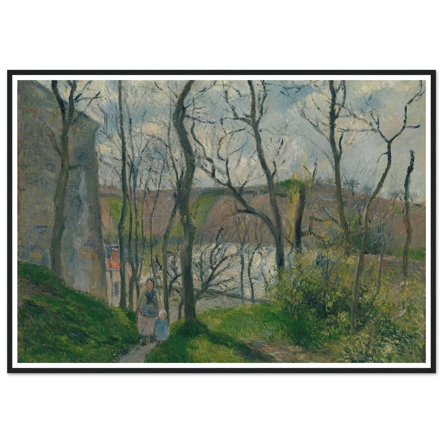 The ‘Royal Palace’ at the Hermitage, Pontoise (1879) Art Print | Camille Pissarro - Framed Poster - 30x40 cm / 12x16″ - Black frame