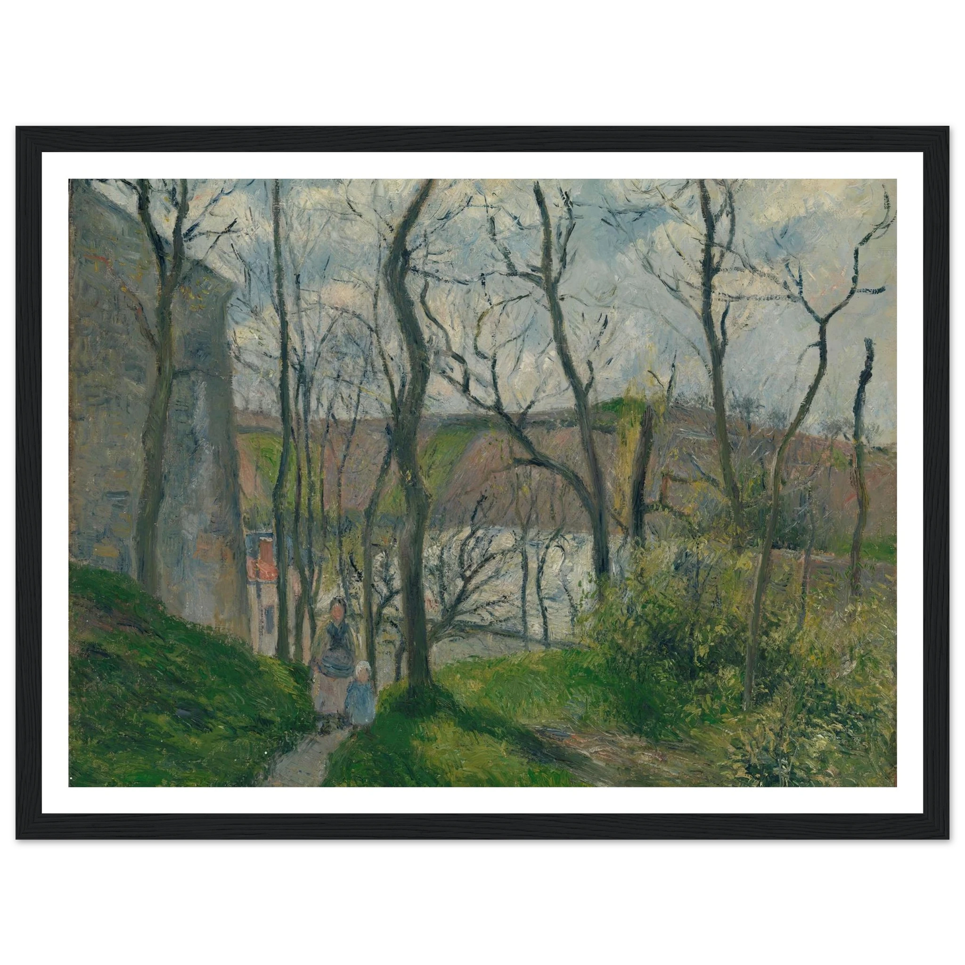 The ‘Royal Palace’ at the Hermitage, Pontoise (1879) Art Print | Camille Pissarro - Framed Poster - 30x40 cm / 12x16″ - Black frame