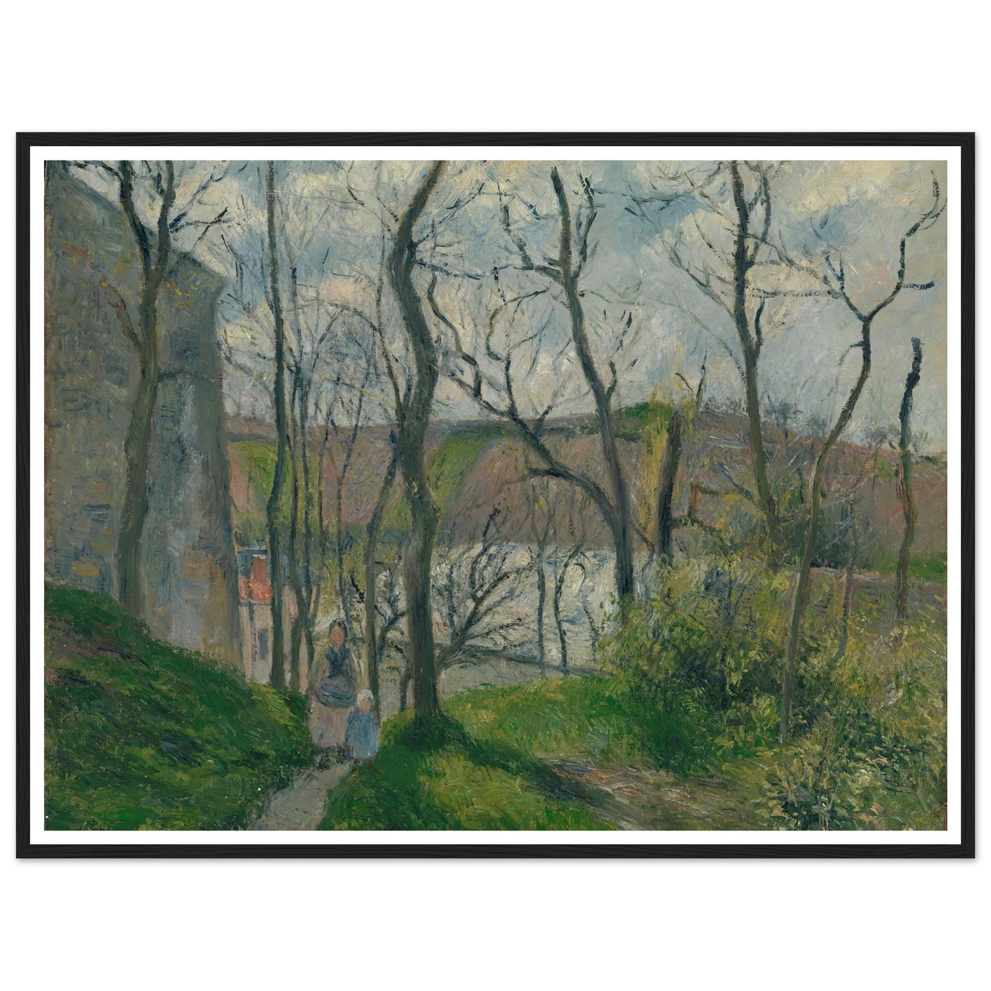 The ‘Royal Palace’ at the Hermitage, Pontoise (1879) Art Print | Camille Pissarro - Framed Poster - 30x40 cm / 12x16″ - Black frame