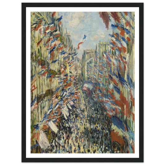 The Rue Montorgueil in Paris. Celebration of June 30, 1878 (1878) Art Print | Claude Monet - Framed Poster - 30x40 cm / 12x16″ - Black frame