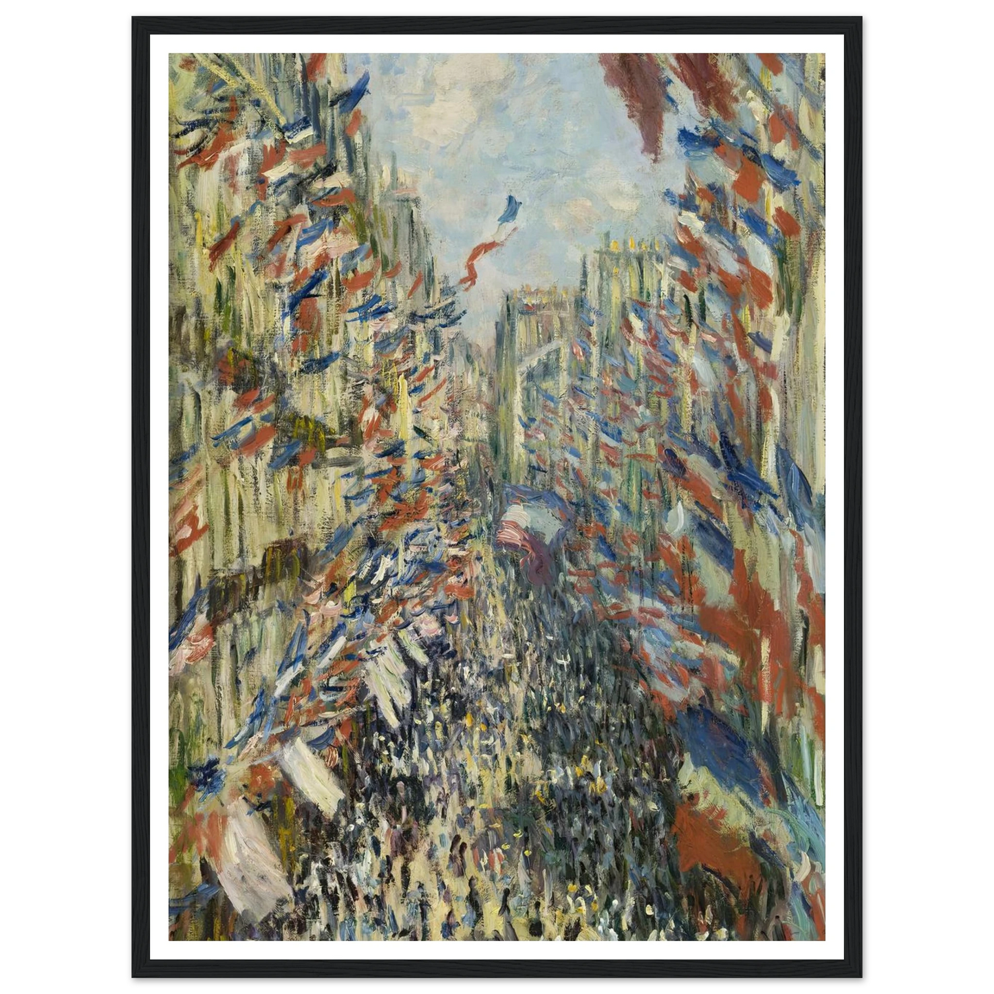 The Rue Montorgueil in Paris. Celebration of June 30, 1878 (1878) Art Print | Claude Monet - Framed Poster - 30x40 cm / 12x16″ - Black frame